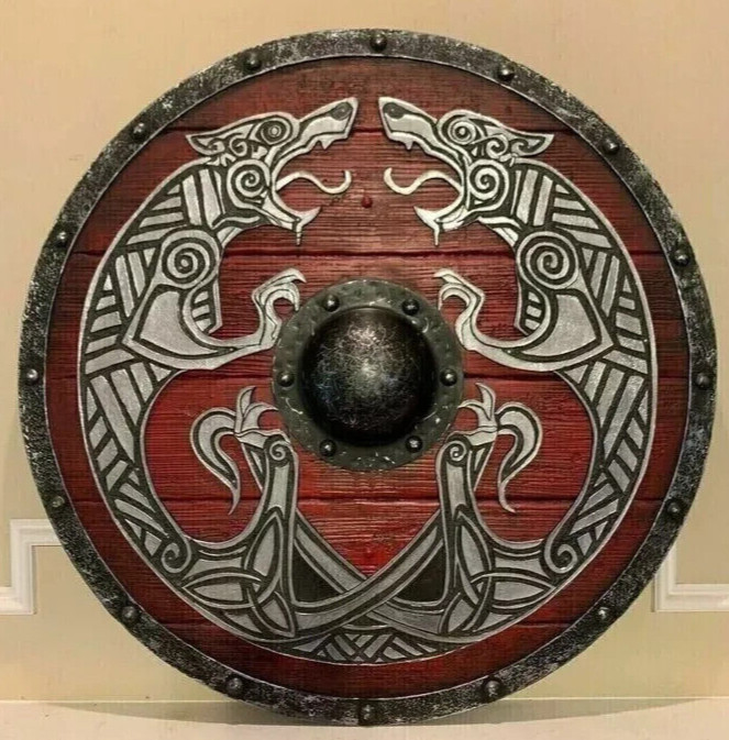 Medieval Round Shield Viking Shield Dragon Battle Design Shield Wooden 24"
