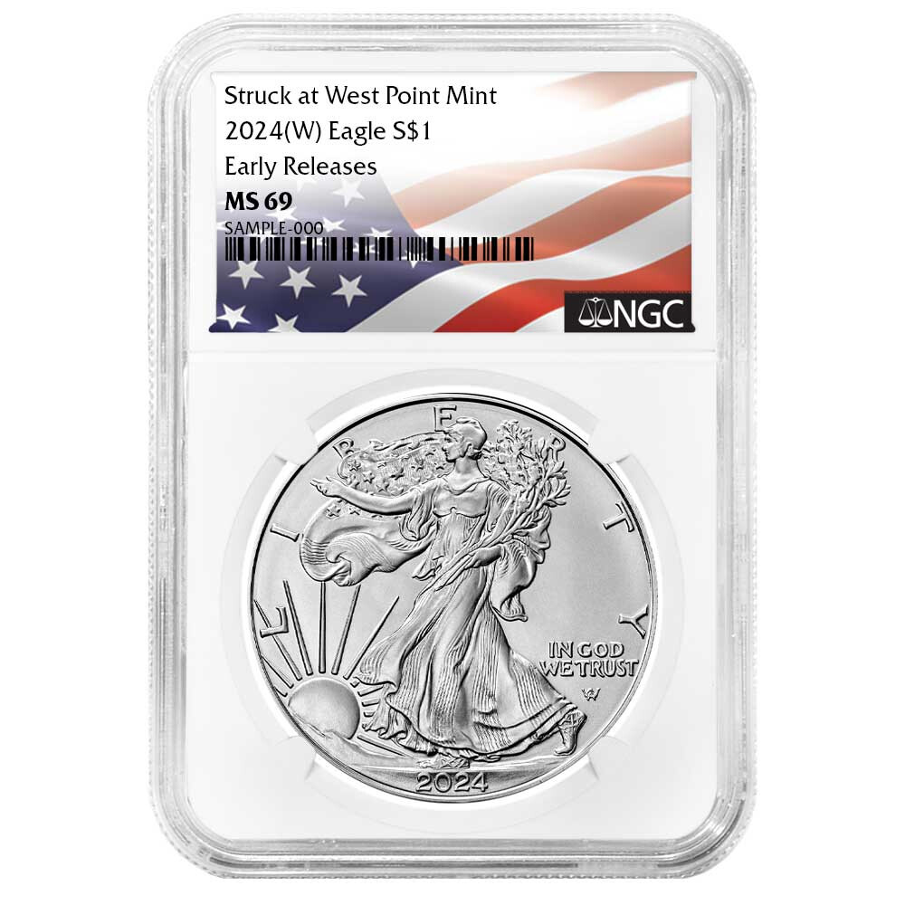 2024 (W) $1 American Silver Eagle NGC MS69 ER Flag Label