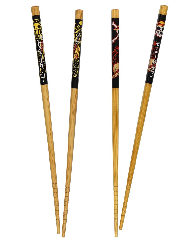 One Piece Chopsticks Straw Hat Pirates Designs Reusable Bamboo Set, 2 Pack