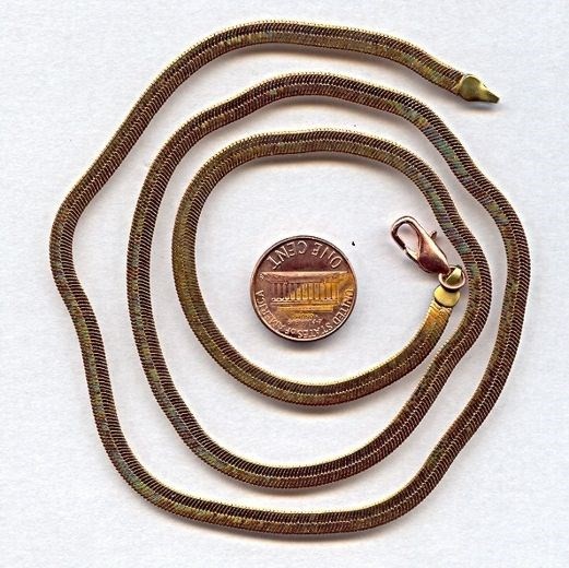1 VINTAGE SOLID BRASS FLEX 4mm. HERRINGBONE CHAIN 24" NECKLACE 243
