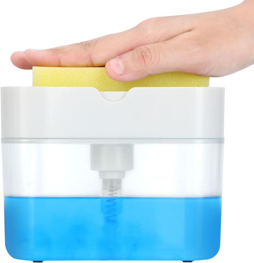 13oz Kitchen Soap Dispenser with Sponge Holder Premium Counter Pump