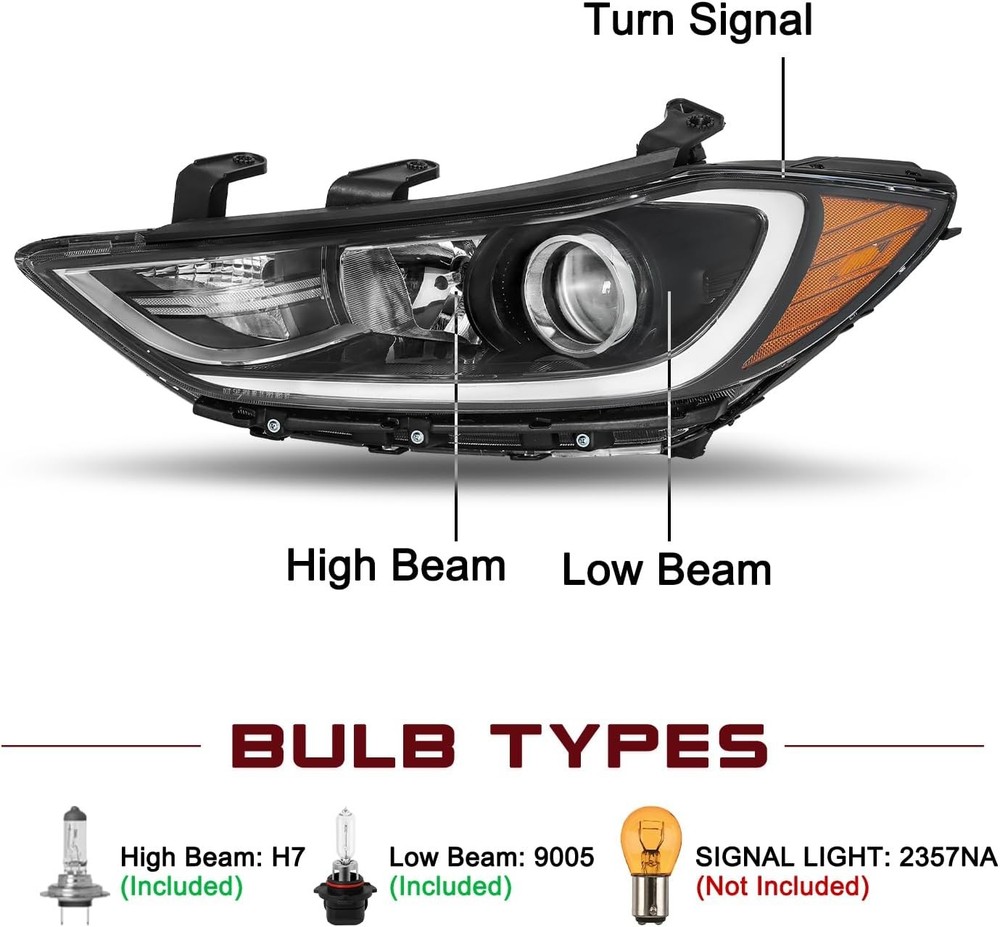 Halogen Headlight Assembly Compatible with 2017 2018 Hyundai Elantra Left and Ri