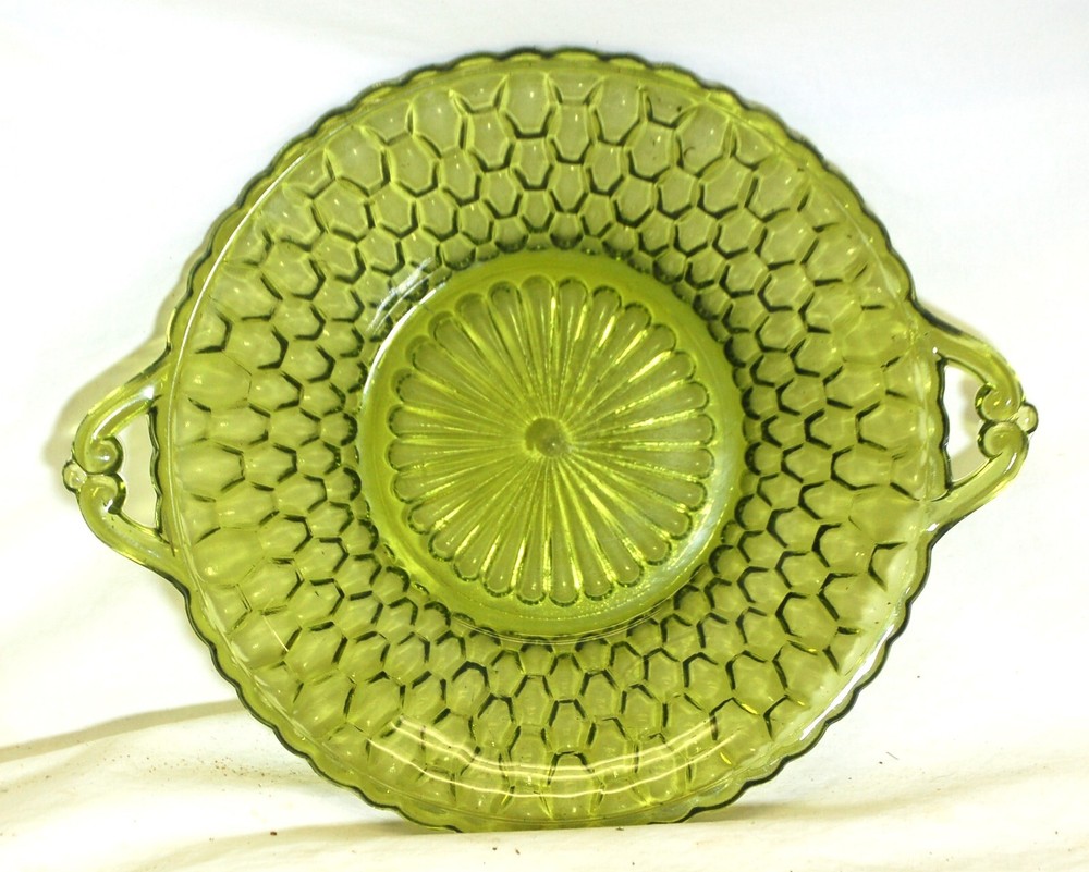Indiana Green Glass Candy Dish Honeycomb Pattern