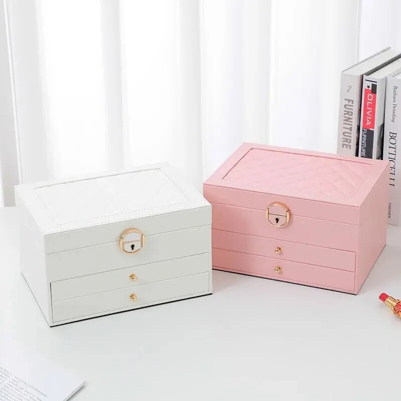Large Jewelry Storage Box Multi-Layer Organizer For Jewellery Leather