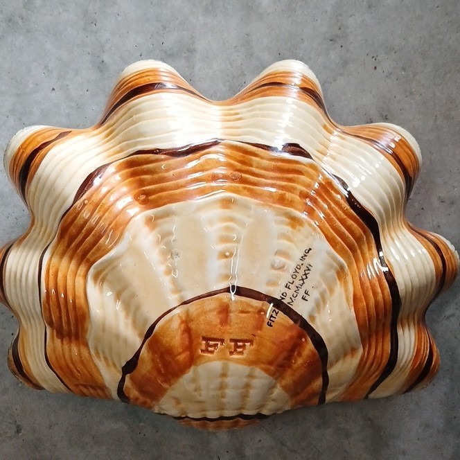 Fitz & Floyd Shell-Shaped Ceramic Candy Dish Beige Brown Decorative Glossy