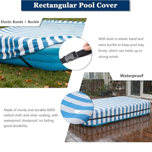 Rectangular Pool Cover,Waterproof Cover for 90" L x 60" W Inflatable Pool, 7'