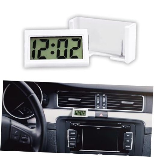 Small Electronic Dashboard Car Time Clock Self-Adhesive Mini Car White