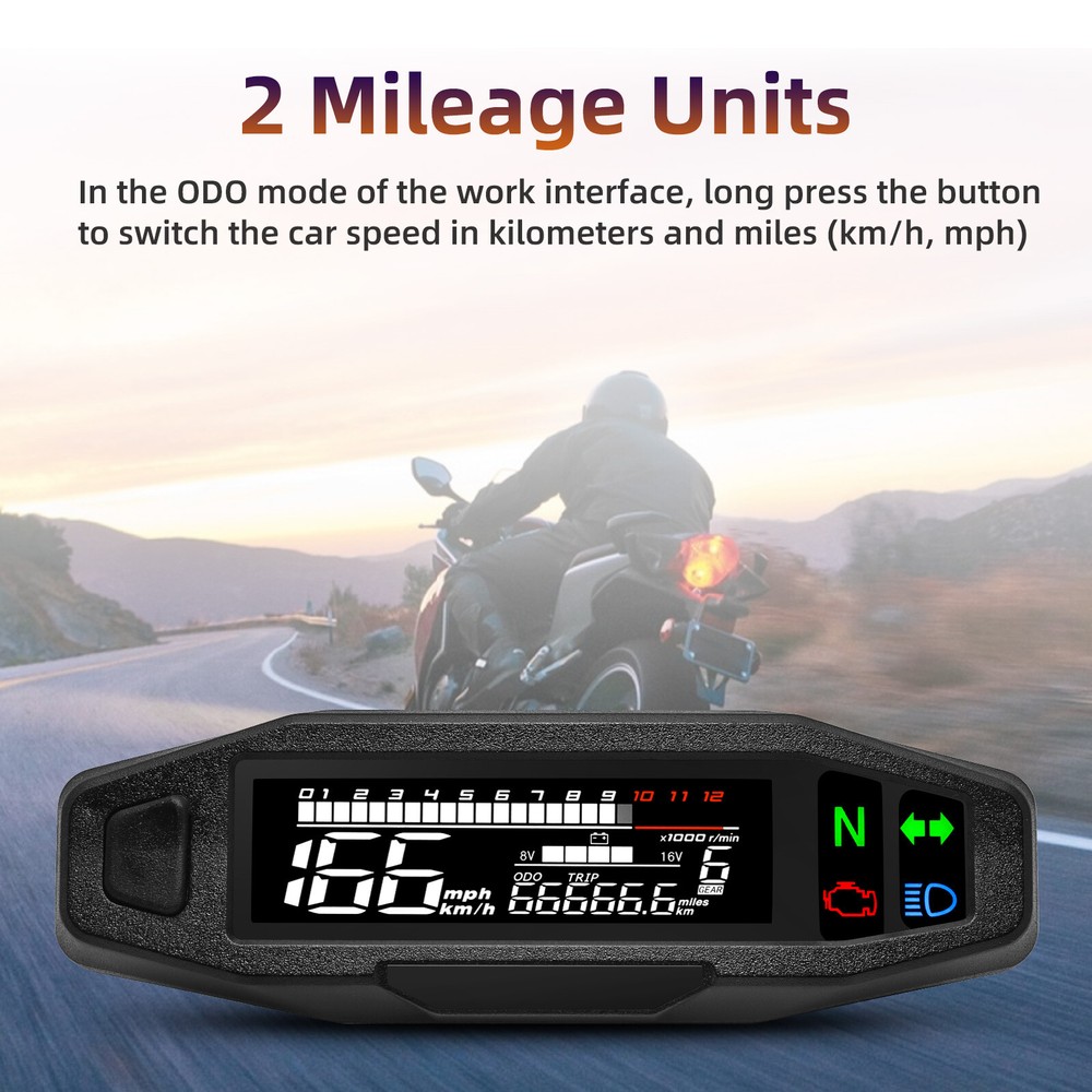 LCD Digital Motorcycle Speedometer Odemeter Tachometer Gear Indicator w/ Bracket