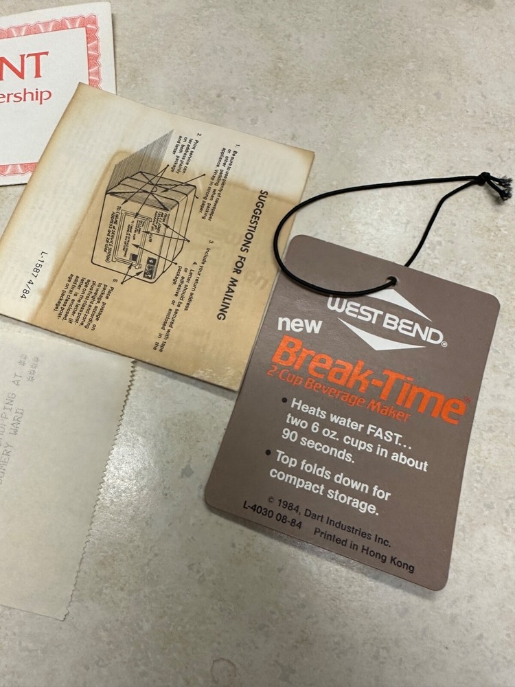 Vintage Westend Break-Time 2 Cup Beverage Maker in Box