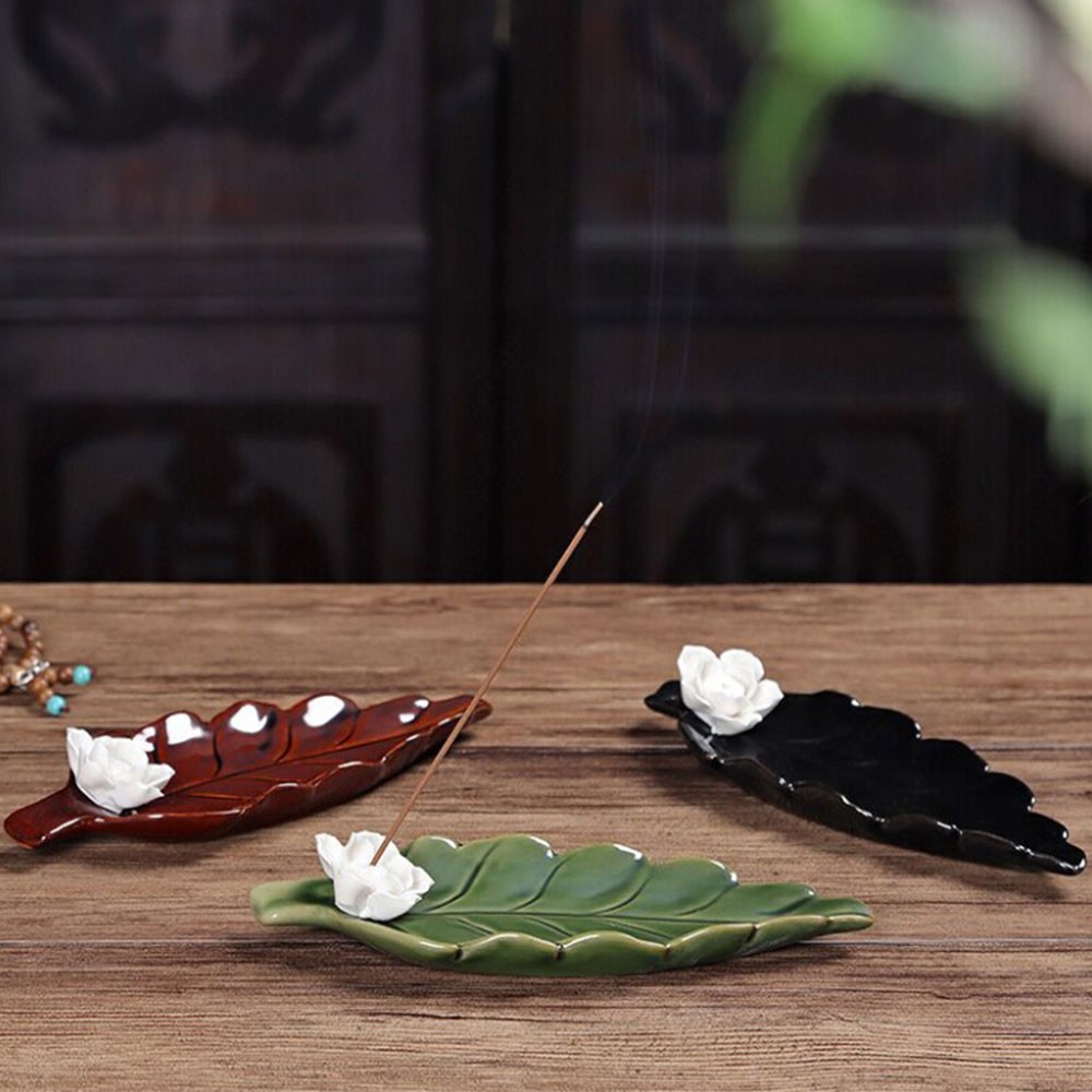 Handmade Leaf Green Ceramic Incense Holder Design