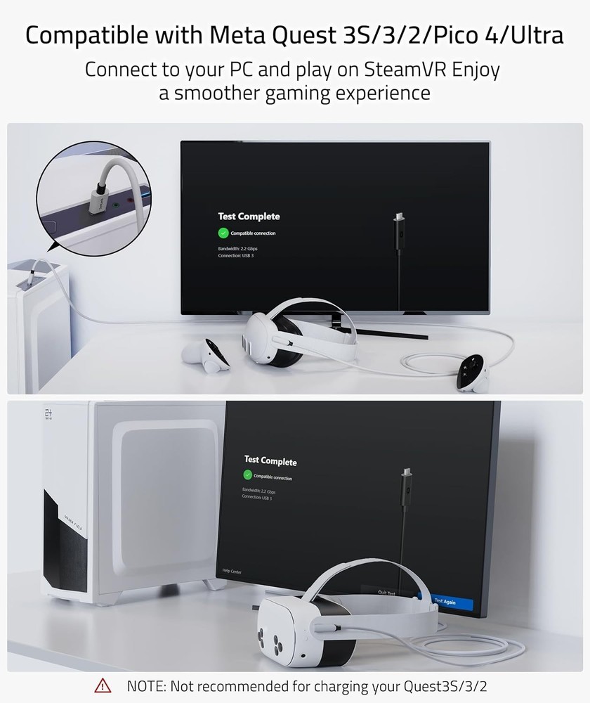 Flexible 10 FT USB 3.0 Link Cable for Meta Quest 3/2 - Ultimate VR Experience