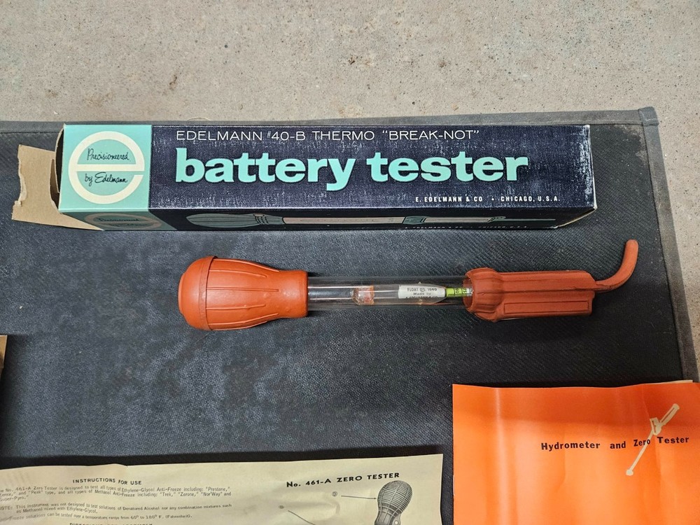 E. Edelmann Battery Tester and No.461 Zero Tester Hydrometer Set Boxes Manual