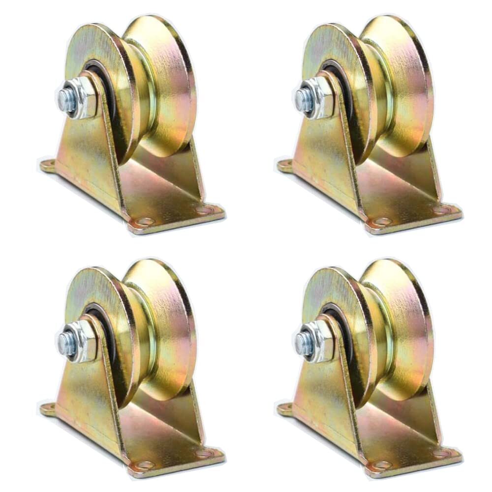4 Pack 2" V-Type Groove Wheel Rigid Caster with Bracket for Rolling Slding Gate
