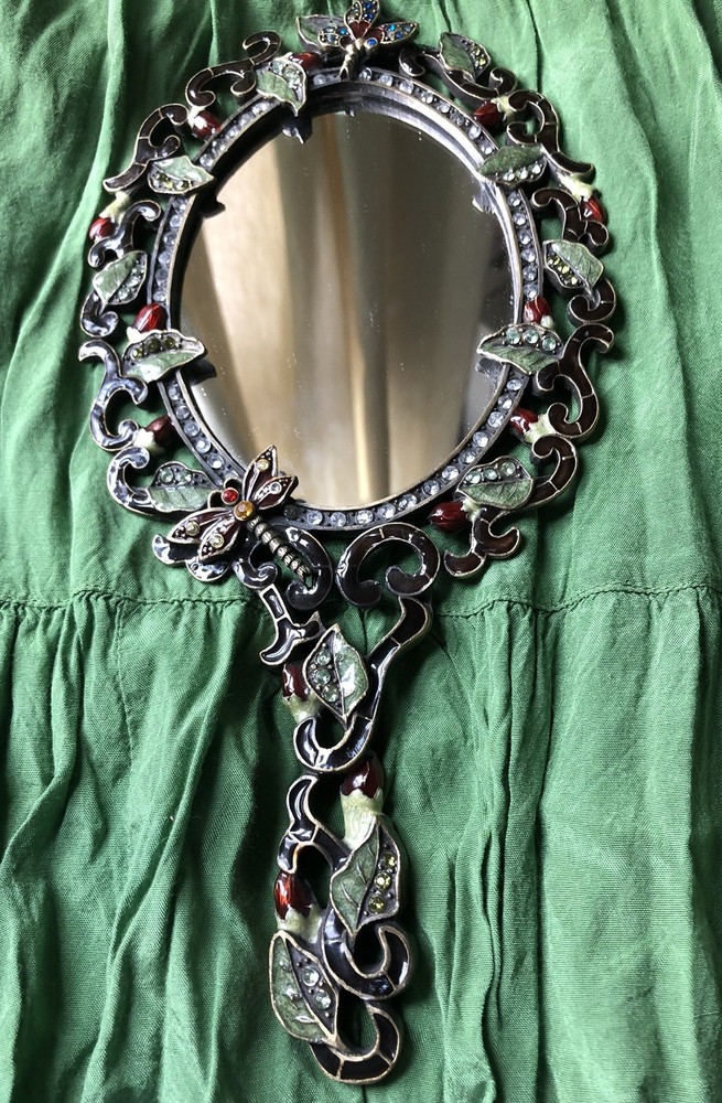 Handheld Vintage jeweled Seeking Mirror