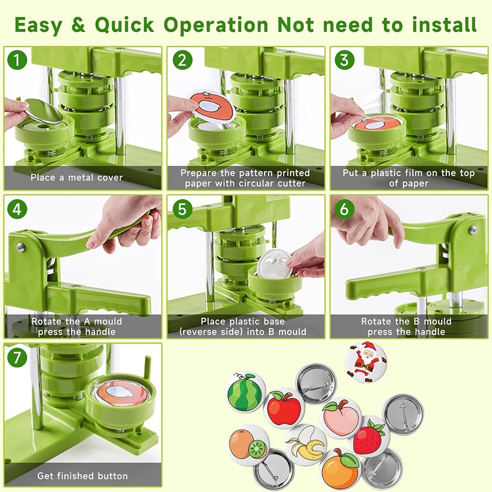 32mm/1.25" Button Maker Kit Button Maker Pin Badge Press Magnet Machine Cutter