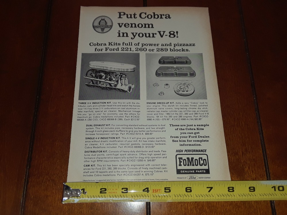 COBRA KITS FORD HIGH PERFORMANCE ORIGINAL 1964 AD