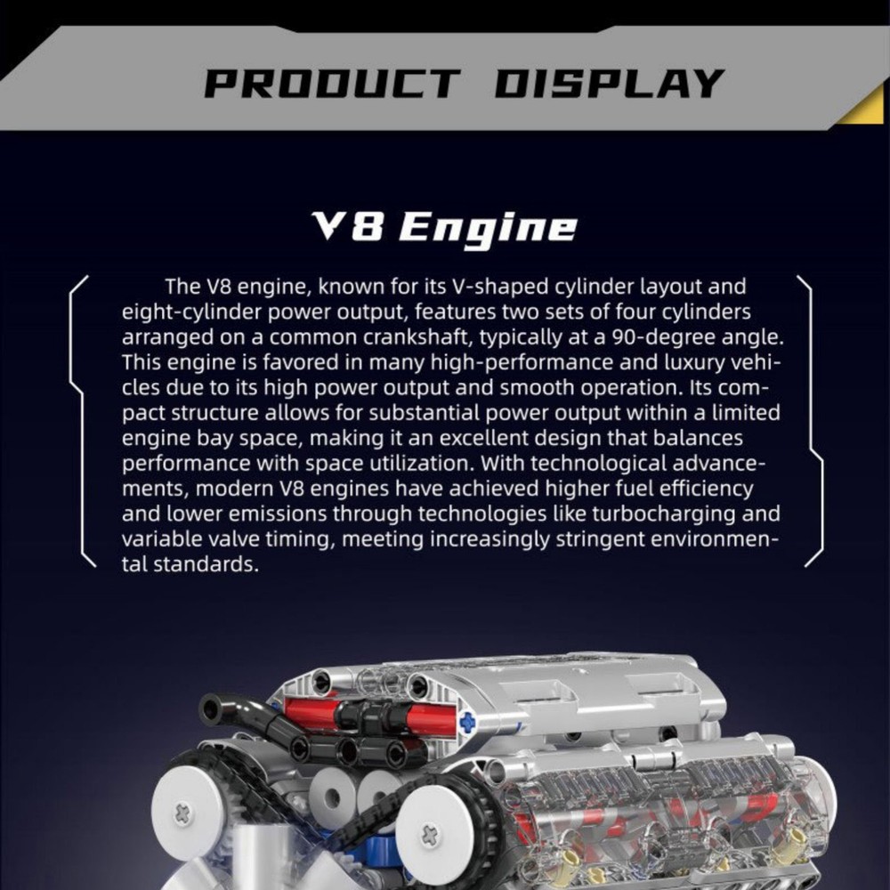 ABS V8 Engine Motor Engineering Model Stacking Blocks Education Toy High Quality