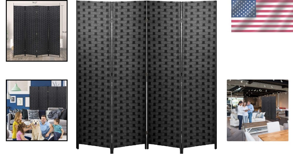 Modern Black Room Divider - 4 Panel Indoor Folding Screen for Versatile Spaces