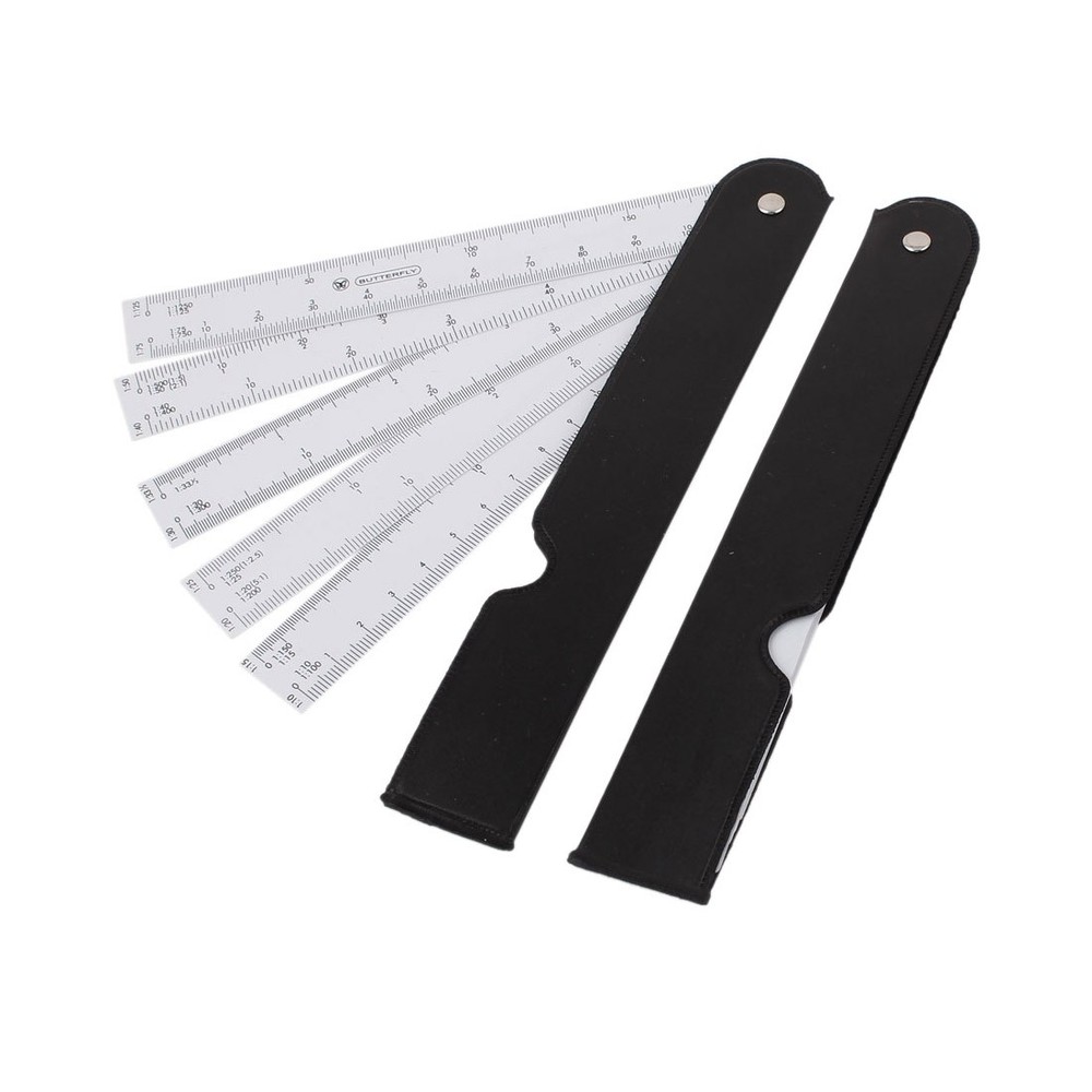 Architect Engineering Draw Draft Foldable Scale Ruler Black White 3pcs