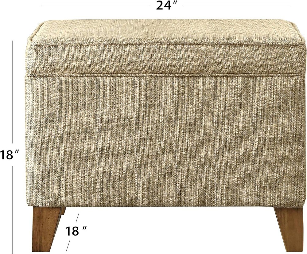 Homepop Home Decor | Medium Square Storage Ottoman with Hinged Cream Woven