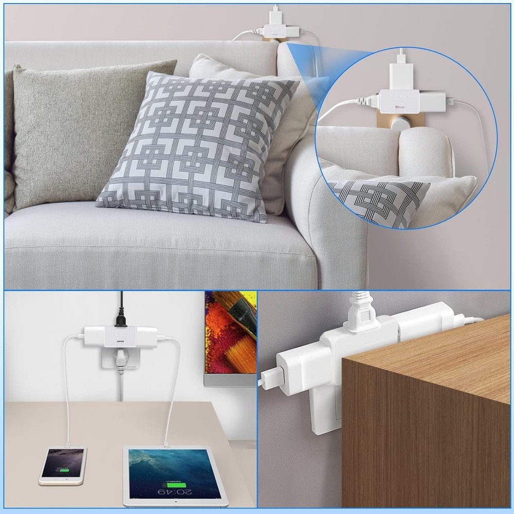 3 Pack AC Flat Wall Outlet Extender Flat Plug Adapter Outlet, Fold-Able