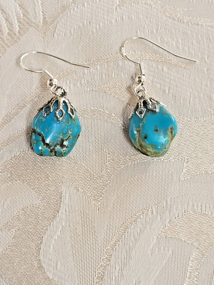 Kingman Raw Blue Turquoise Nugget Dangle Earrings