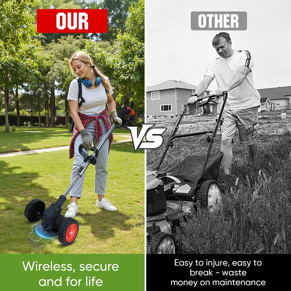 Cordless Weed Eater Electric Brush Cutter Lawn Edger Grass String Trimmer 24V