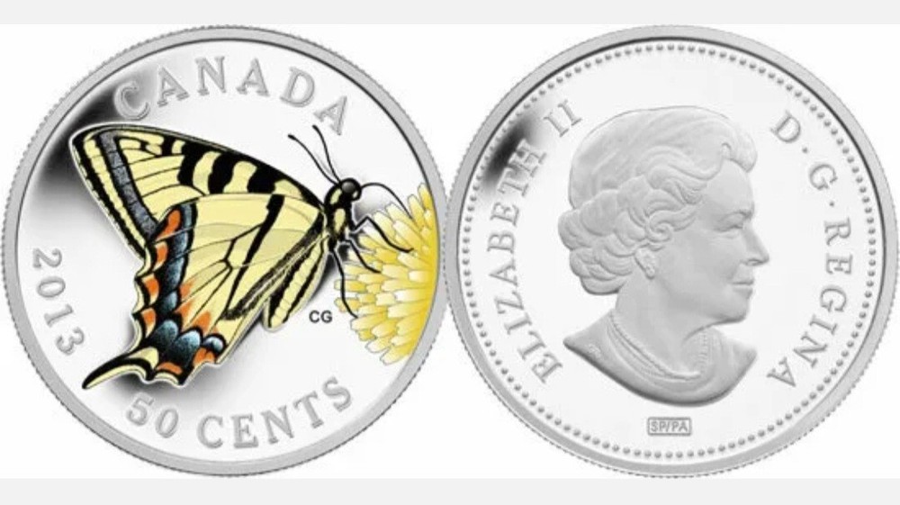 2013 Canada Silver Plated Colorized Butterfly 50 Cents Proof