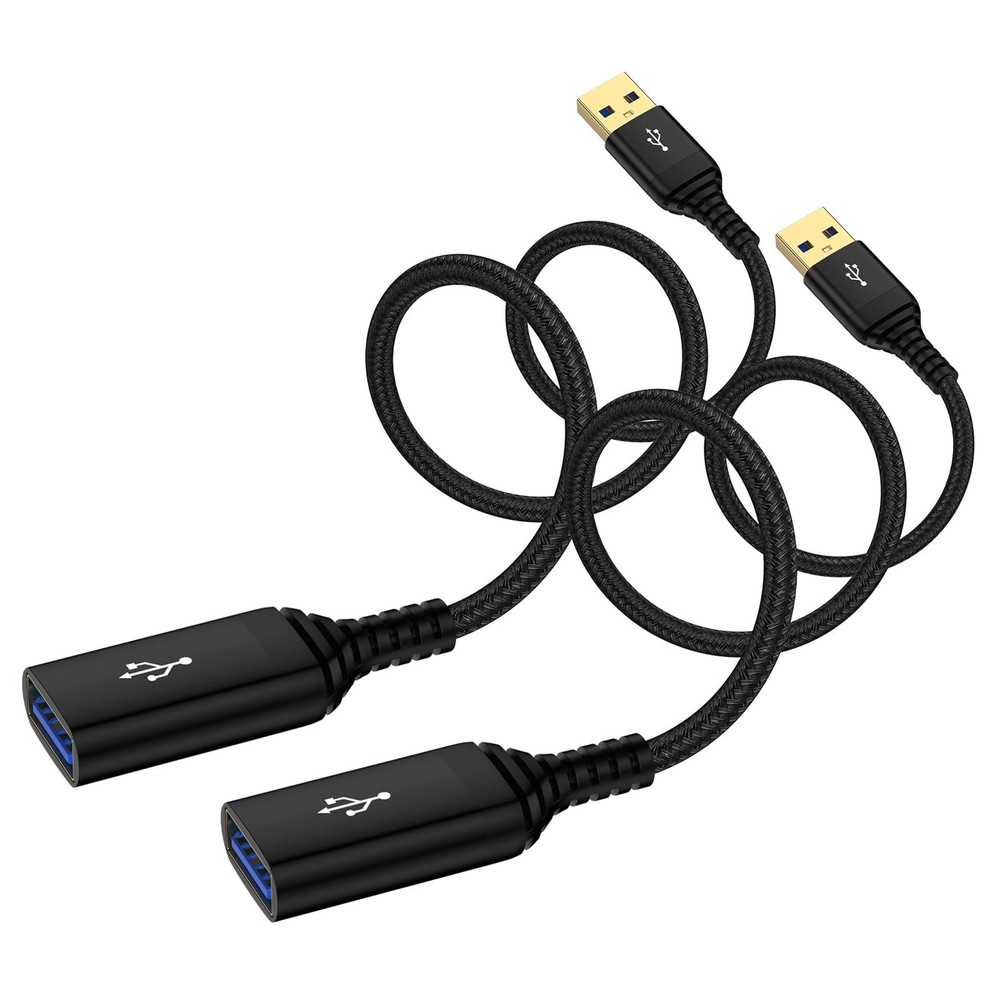 USB Extension Cable 6FT, 2 Pack Extender High Speed USB3.0 Black