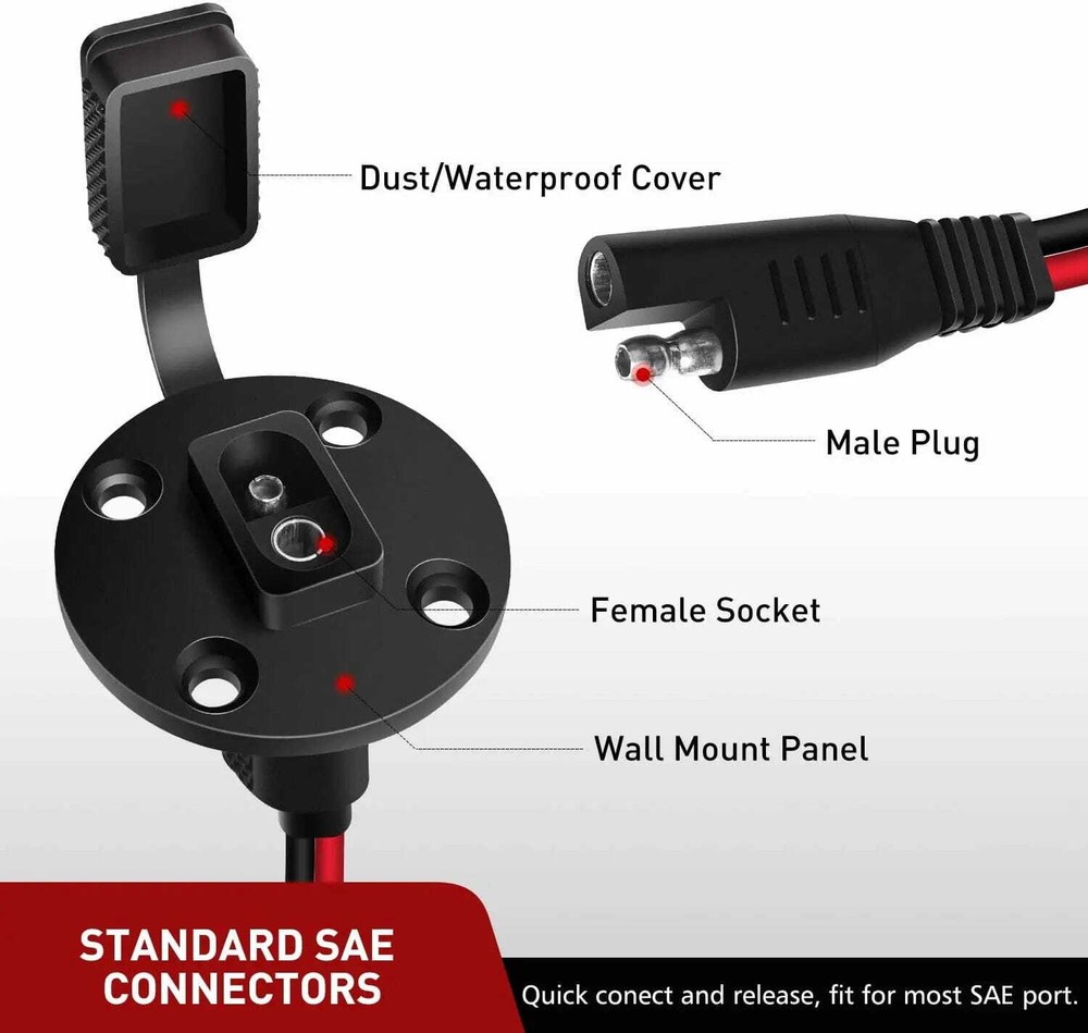 12AWG 2-Pack SAE Power Socket Sidewall Port