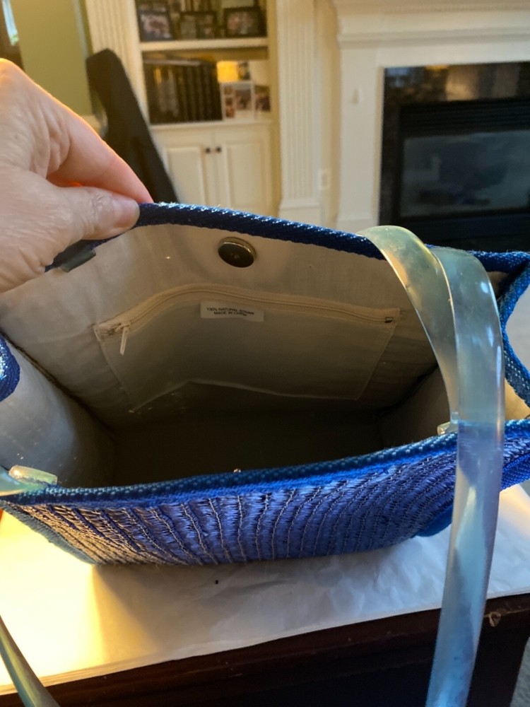 WOMENS BLUE VINTAGE STRAW SHOULDER BAG