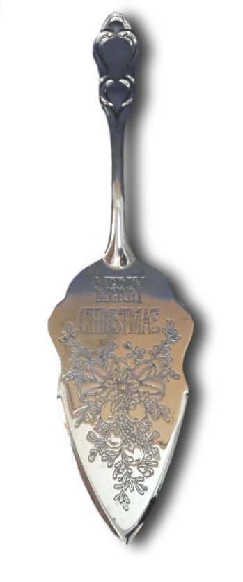 Pie Cake Server Merry Christmas Mistletoe Pattern Chrome Plate 11.5" Long