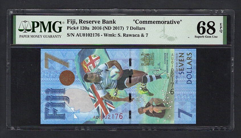 Fiji 7 Dollars 2016 (ND 2017) P120a "Commemorative" Uncirculated Grade 68