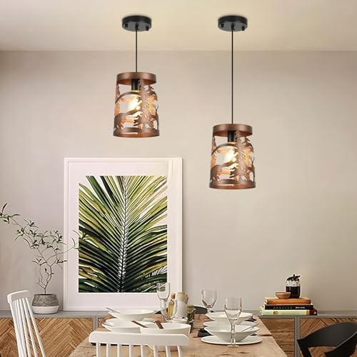 Rustic Bear Pendant Lights, 1-Light Brushed Round E26 Base Round-1Pack Bronze