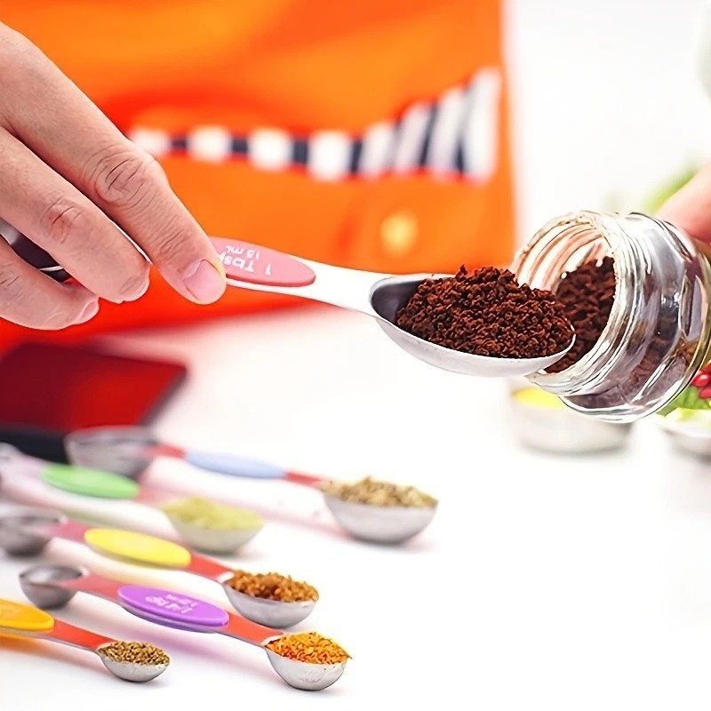 9pcs Magnetic Measuring Spoon Set, Dual-Sided Tea Spoons with Leveling Tool