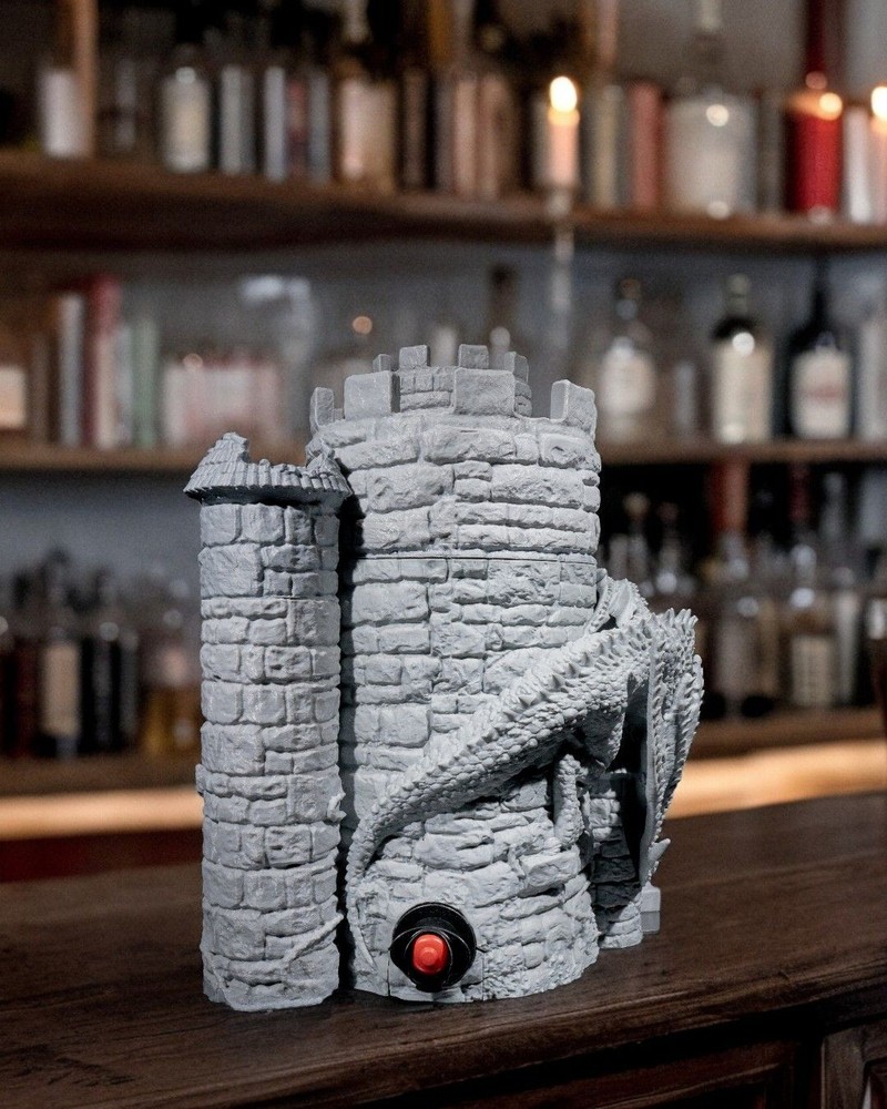 Dragon’s Keep Dice Tower & Wine Dispenser – 3D Printed RPG Dice Roller &