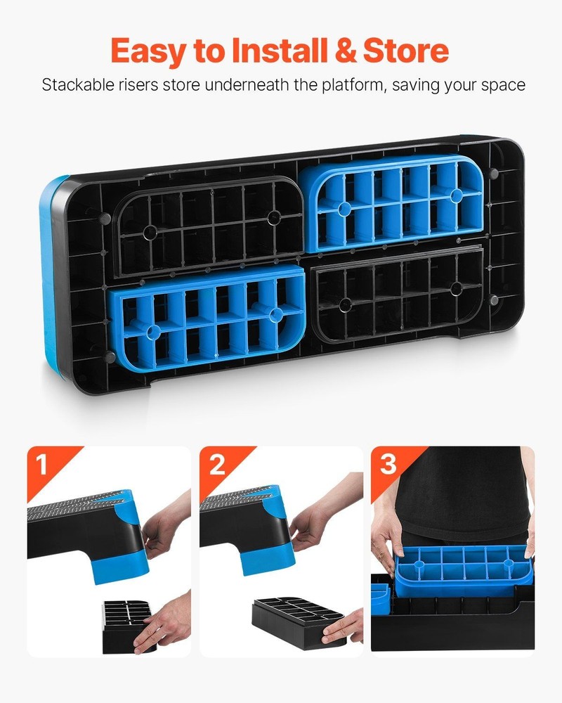 Robust Workout Step Platform 28in Triple Height 4 Support Risers Blue