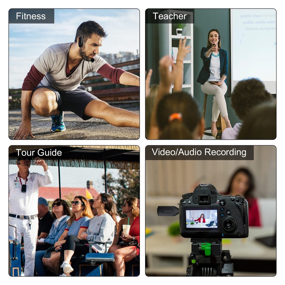 Wireless Microphone Headset 2 in 1 Uhf Rechargeable 160ft Range Black AUX