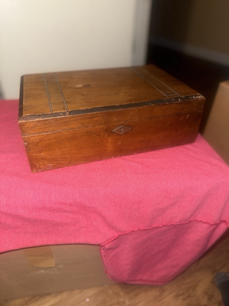 Vintage Antique Wood Sewing Box With Interior Shelf