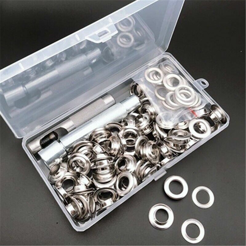 100PCS Eyelets Grommets Buckle Leather Rivet 12mm with Installation Tools