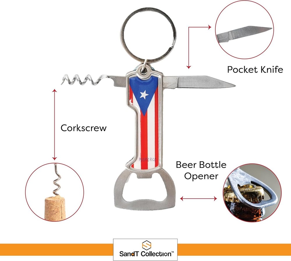 Multifunctional Bottle Opener Keychain Corkscrew Keychains - Carribean Countries