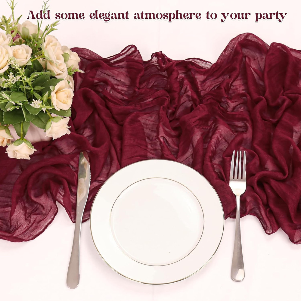 10 Pack Burgundy Cheesecloth Table Runner 10FT Boho Gauze Fabric Table Runner Vi