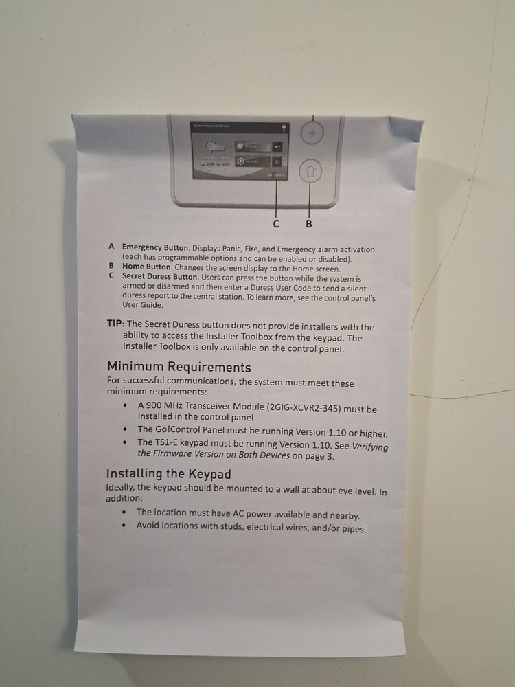 2GIG Secondary Touch Screen (2GIG-TS1) NEW