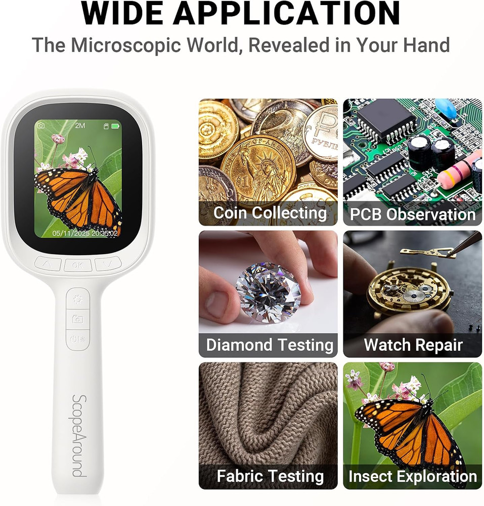 Digital Microscope, Autofocus Handheld Microscope, Magnifier with 2.8" IPS Scree