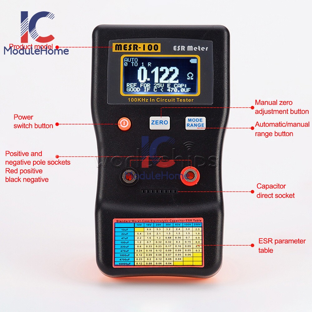 MESR-100 ESR Capacitance Ohm Meter Capacitance Internal Resistance Circuit Meter