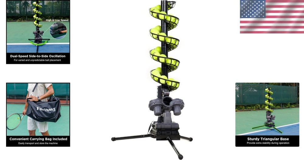 Tennis Ball Machine with Triangular Base Adjustable Speeds Oscillating Traini...