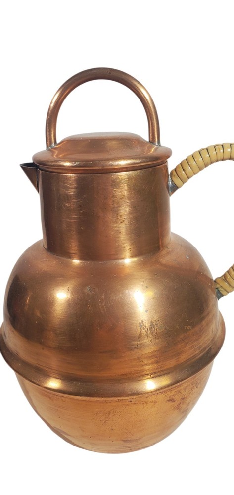 Colonial Virginia Hampton Copper Tea Coffee Hot Water Pot Raffia Handle