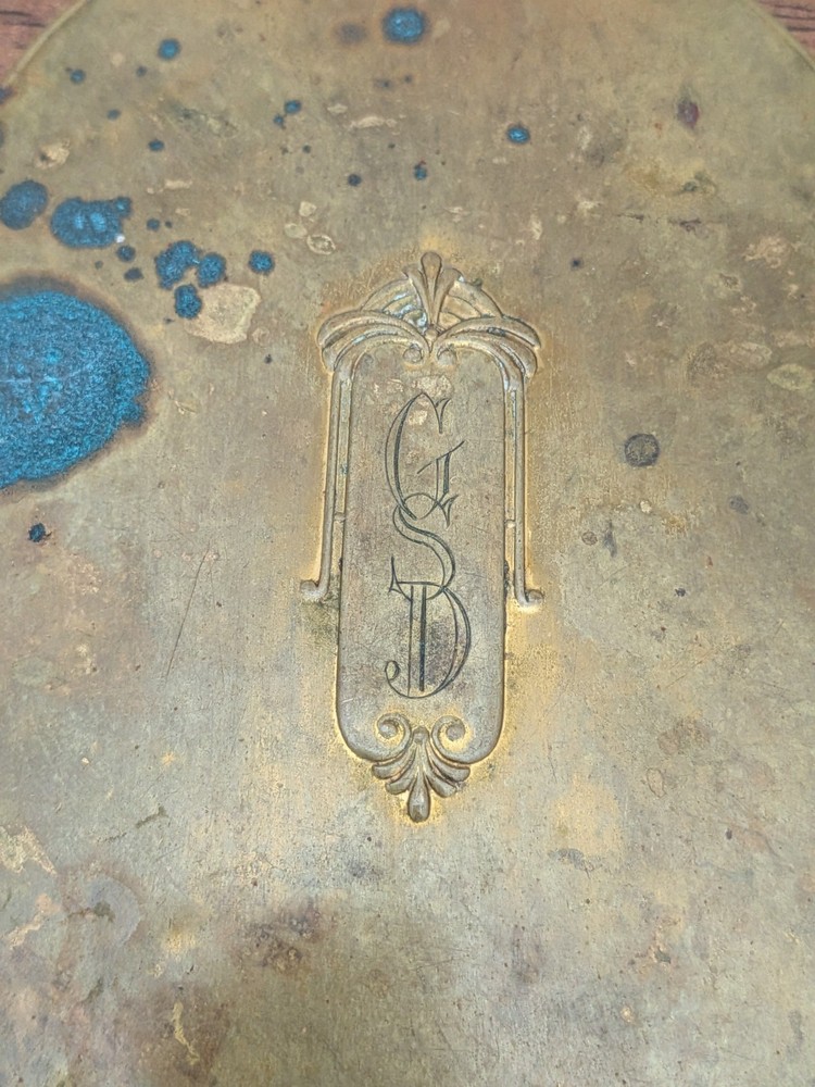 Antique Victorian Hand Held Vanity Mirror Engraved Initials