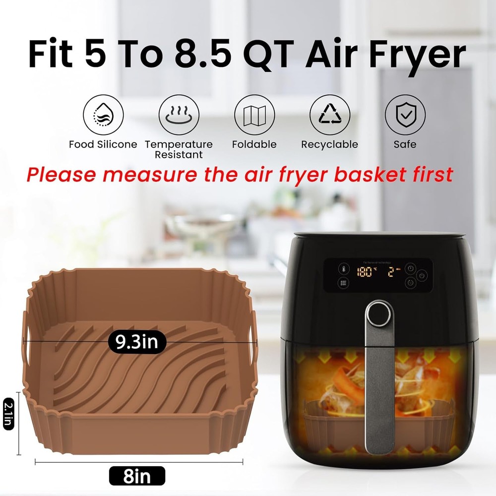 2 Pack Square Silicone Air Fryer Liners