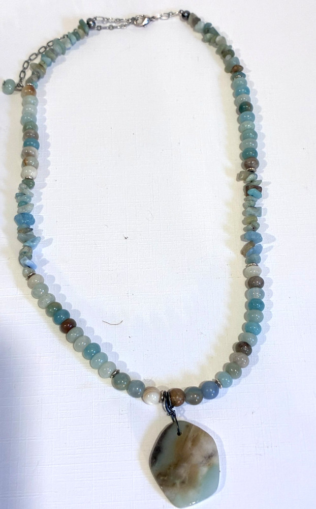 Delicate Boho Light Blue Amazonite Beaded Pendant Necklace: 17"-20"